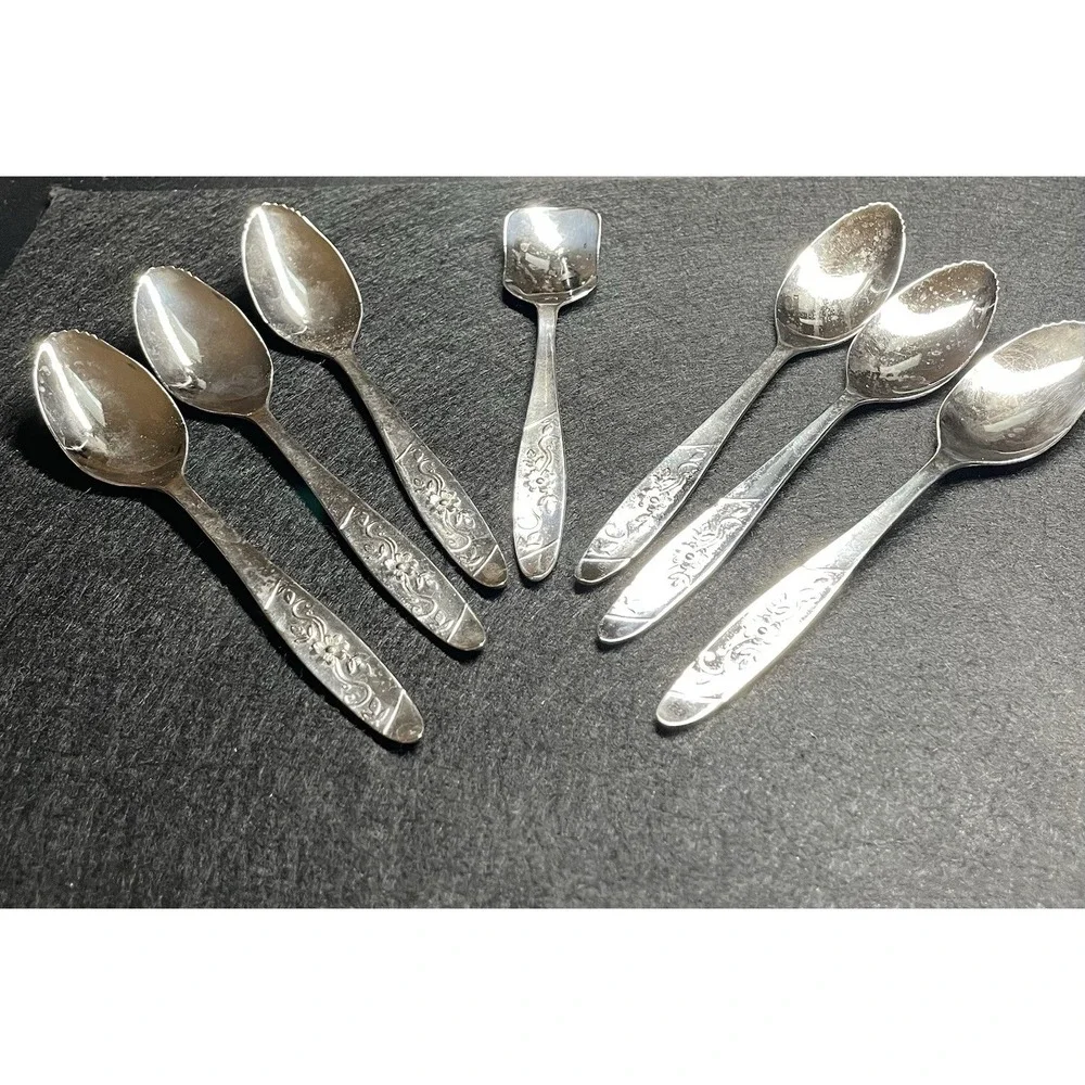Vintage 1960s Eales 1779 Sheffield England Sugar & 6 Grapefruit Spoons Flatware
